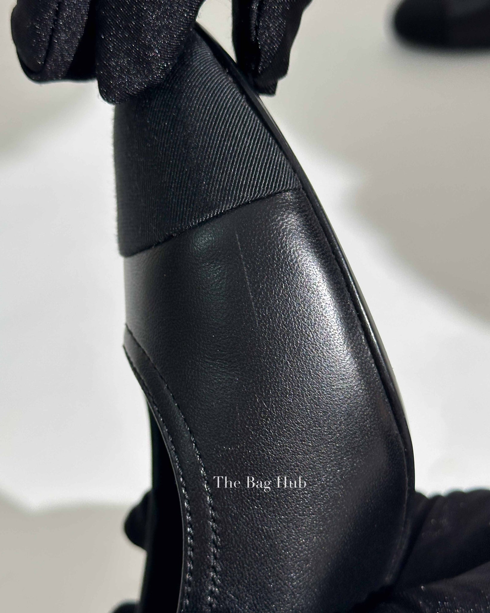 Chanel Black Leather Crystal Logo Cap Toe Slingback Pumps Size 36C