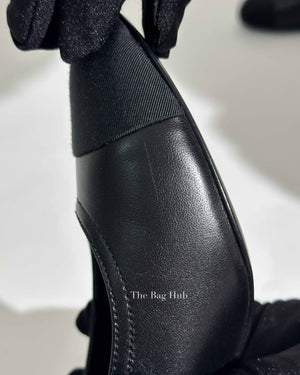 Chanel Black Leather Crystal Logo Cap Toe Slingback Pumps Size 36C