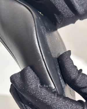 Chanel Black Leather Crystal Logo Cap Toe Slingback Pumps Size 36C