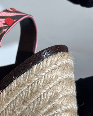 Louis Vuitton Pink/Brown Monogram Canvas Sugar Pink Poppy Espadrille Wedge Platform Ankle Strap Sandals Size 36.5