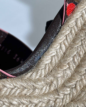 Louis Vuitton Pink/Brown Monogram Canvas Sugar Pink Poppy Espadrille Wedge Platform Ankle Strap Sandals Size 36.5