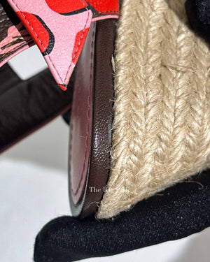 Louis Vuitton Pink/Brown Monogram Canvas Sugar Pink Poppy Espadrille Wedge Platform Ankle Strap Sandals Size 36.5