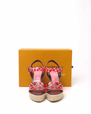 Louis Vuitton Pink/Brown Monogram Canvas Sugar Pink Poppy Espadrille Wedge Platform Ankle Strap Sandals Size 36.5