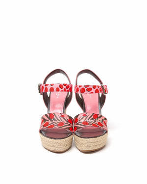 Louis Vuitton Pink/Brown Monogram Canvas Sugar Pink Poppy Espadrille Wedge Platform Ankle Strap Sandals Size 36.5