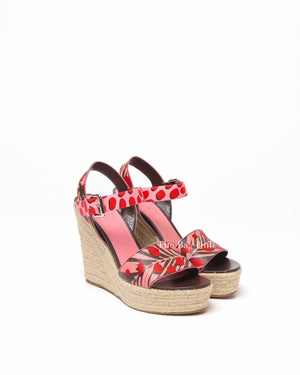 Louis Vuitton Pink/Brown Monogram Canvas Sugar Pink Poppy Espadrille Wedge Platform Ankle Strap Sandals Size 36.5