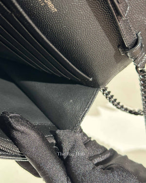 Saint Laurent Black Grained Leather De Poudre Matelasse Chevron Monogram Monochrome Chain Wallet