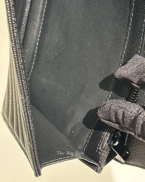 Saint Laurent Black Grained Leather De Poudre Matelasse Chevron Monogram Monochrome Chain Wallet