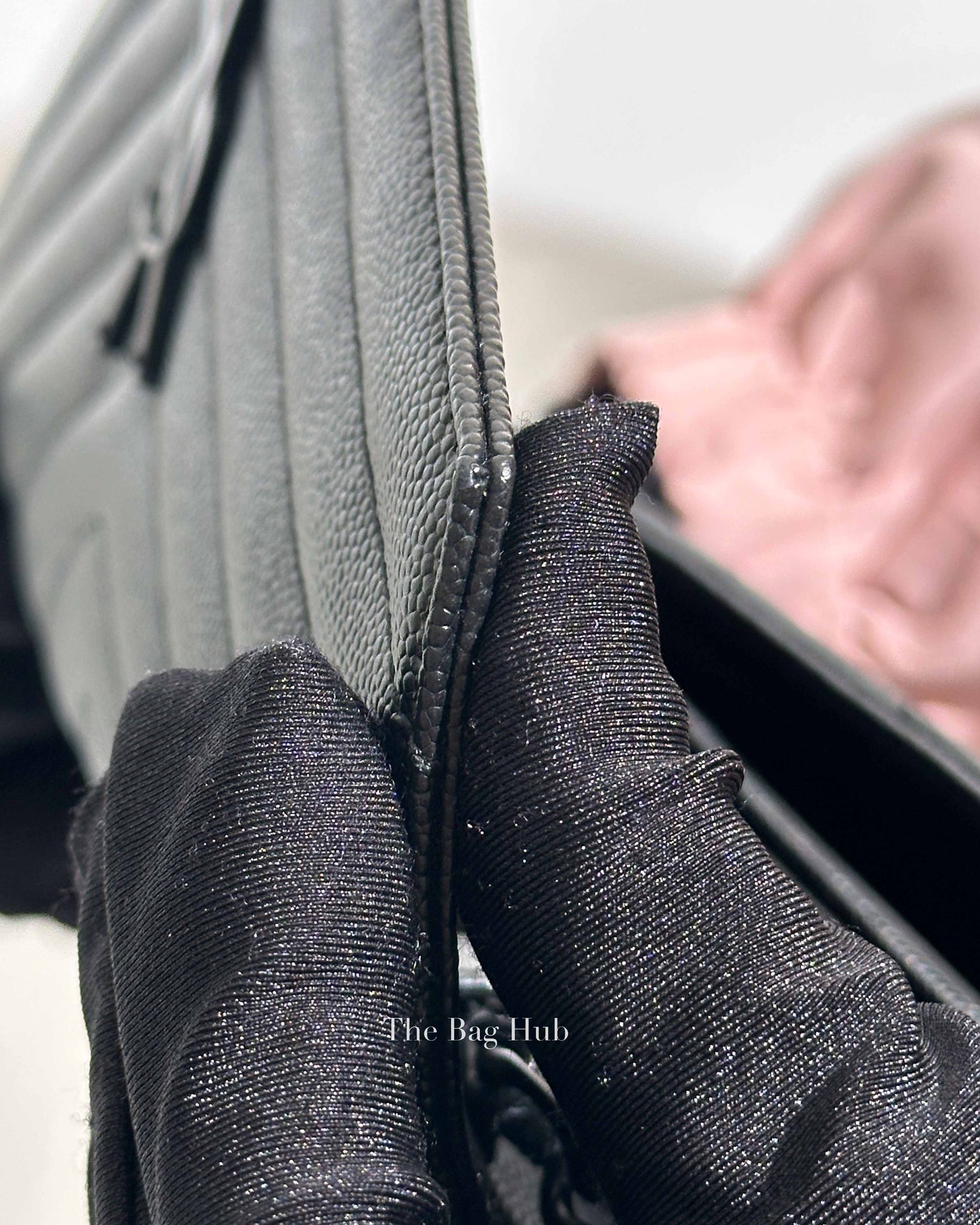 Saint Laurent Black Grained Leather De Poudre Matelasse Chevron Monogram Monochrome Chain Wallet