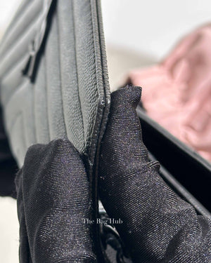 Saint Laurent Black Grained Leather De Poudre Matelasse Chevron Monogram Monochrome Chain Wallet