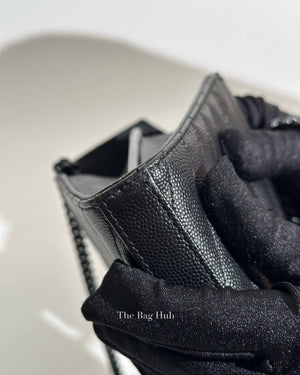 Saint Laurent Black Grained Leather De Poudre Matelasse Chevron Monogram Monochrome Chain Wallet