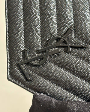 Saint Laurent Black Grained Leather De Poudre Matelasse Chevron Monogram Monochrome Chain Wallet