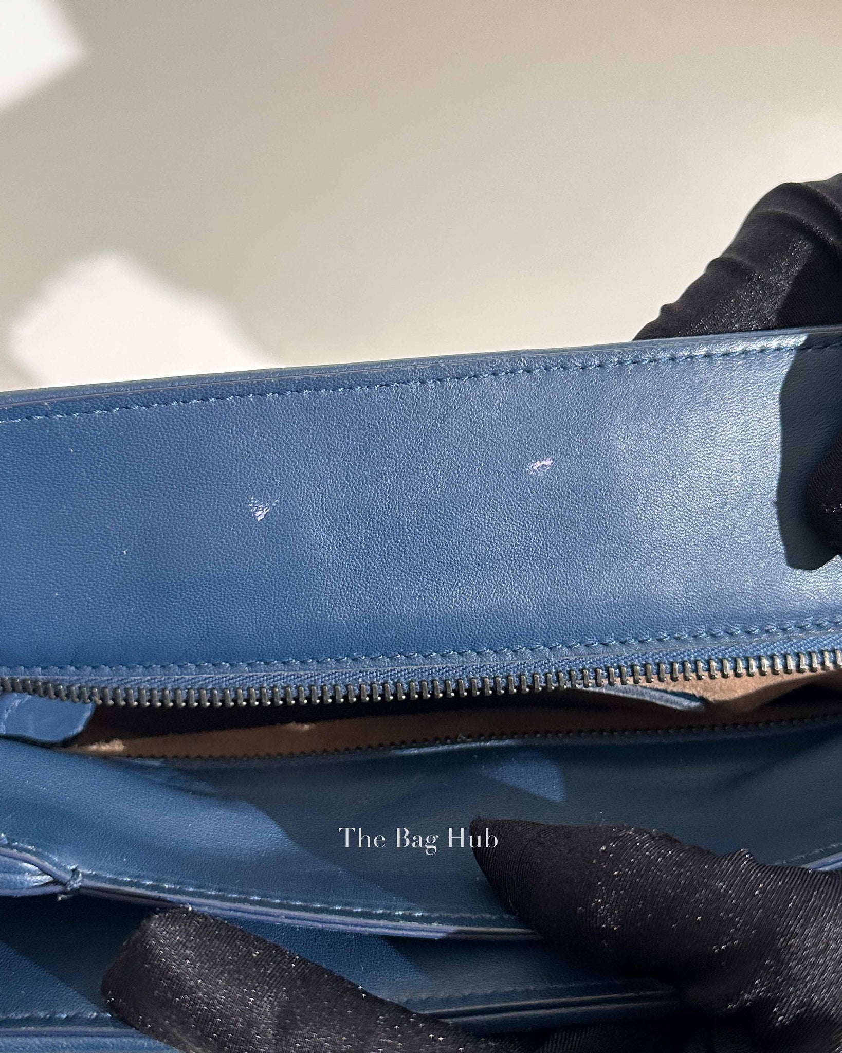 Bottega Veneta Navy Blue Intrecciato Leather Double Zip Tote Bag