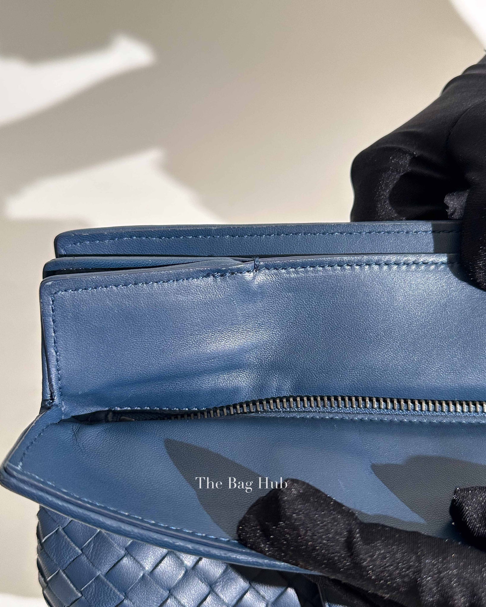 Bottega Veneta Navy Blue Intrecciato Leather Double Zip Tote Bag