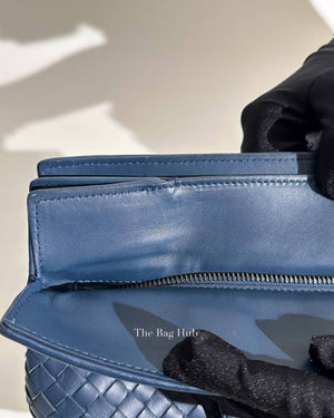 Bottega Veneta Navy Blue Intrecciato Leather Double Zip Tote Bag