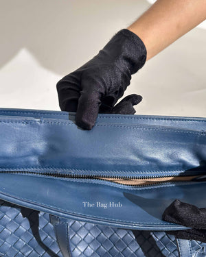 Bottega Veneta Navy Blue Intrecciato Leather Double Zip Tote Bag