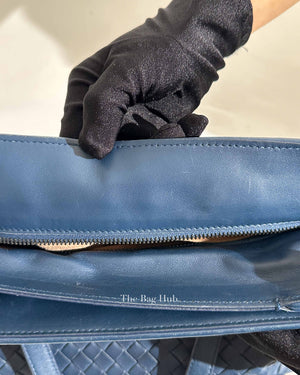 Bottega Veneta Navy Blue Intrecciato Leather Double Zip Tote Bag
