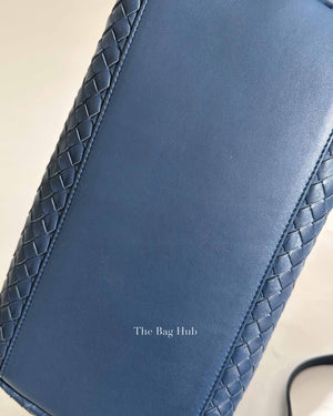 Bottega Veneta Navy Blue Intrecciato Leather Double Zip Tote Bag