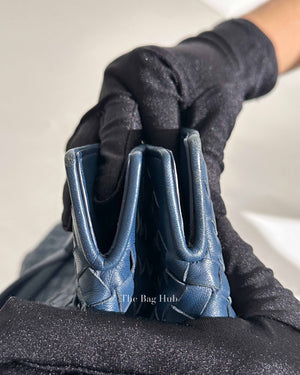 Bottega Veneta Navy Blue Intrecciato Leather Double Zip Tote Bag