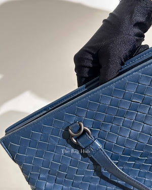 Bottega Veneta Navy Blue Intrecciato Leather Double Zip Tote Bag