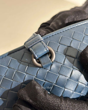 Bottega Veneta Navy Blue Intrecciato Leather Double Zip Tote Bag