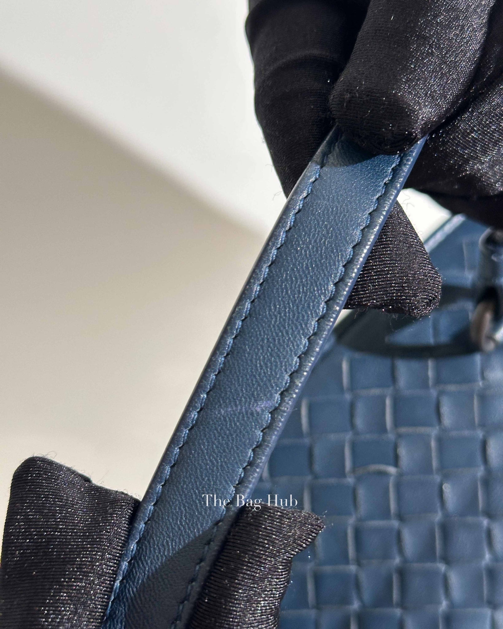 Bottega Veneta Navy Blue Intrecciato Leather Double Zip Tote Bag