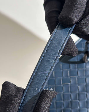 Bottega Veneta Navy Blue Intrecciato Leather Double Zip Tote Bag