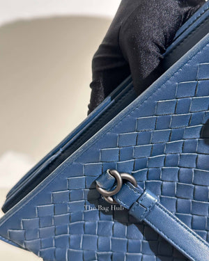 Bottega Veneta Navy Blue Intrecciato Leather Double Zip Tote Bag