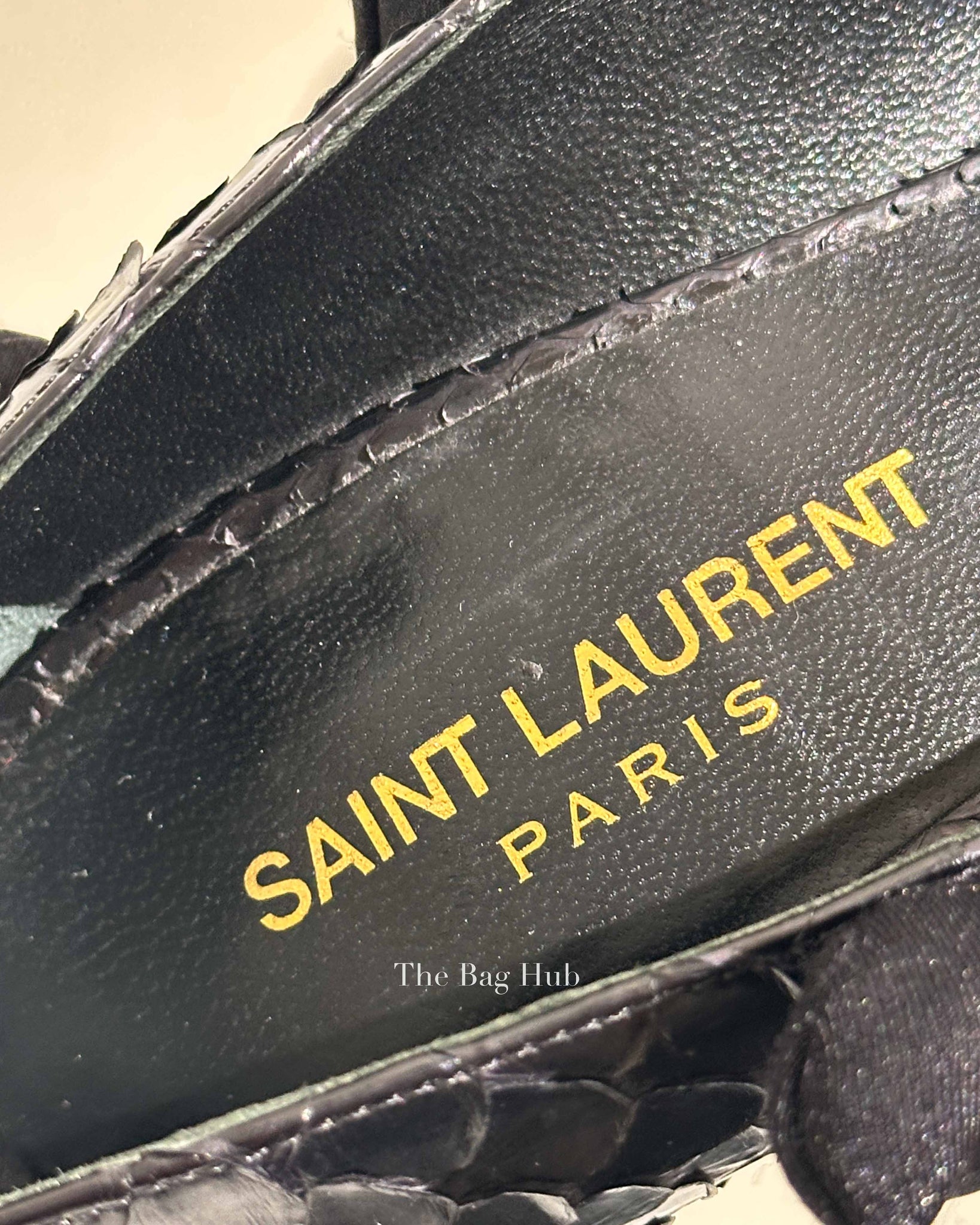 Saint Laurent Black Snakeskin Pointed Toe Pumps Size 38