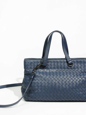 Bottega Veneta Navy Blue Intrecciato Leather Double Zip Tote Bag