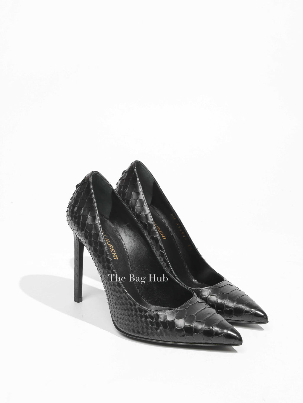 Saint Laurent Black Snakeskin Pointed Toe Pumps Size 38