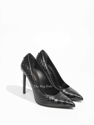 Saint Laurent Black Snakeskin Pointed Toe Pumps Size 38