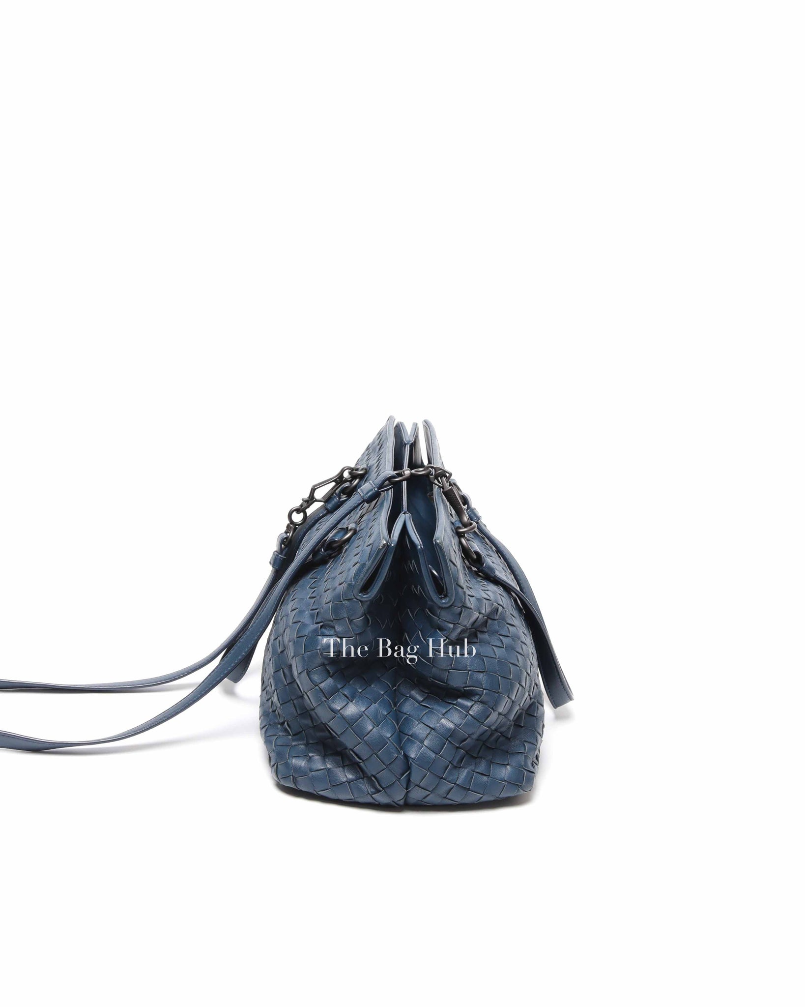 Bottega Veneta Navy Blue Intrecciato Leather Double Zip Tote Bag
