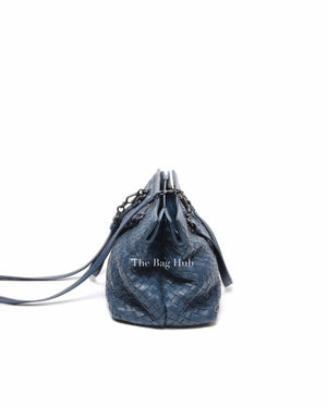 Bottega Veneta Navy Blue Intrecciato Leather Double Zip Tote Bag