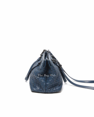 Bottega Veneta Navy Blue Intrecciato Leather Double Zip Tote Bag