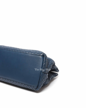 Bottega Veneta Navy Blue Intrecciato Leather Double Zip Tote Bag