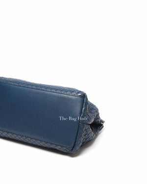 Bottega Veneta Navy Blue Intrecciato Leather Double Zip Tote Bag