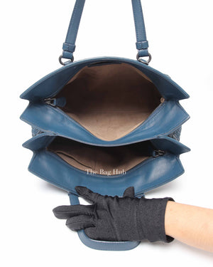 Bottega Veneta Navy Blue Intrecciato Leather Double Zip Tote Bag