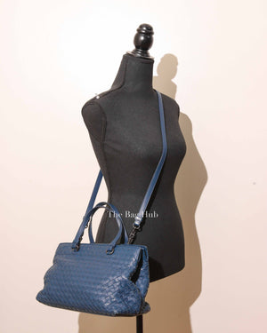 Bottega Veneta Navy Blue Intrecciato Leather Double Zip Tote Bag