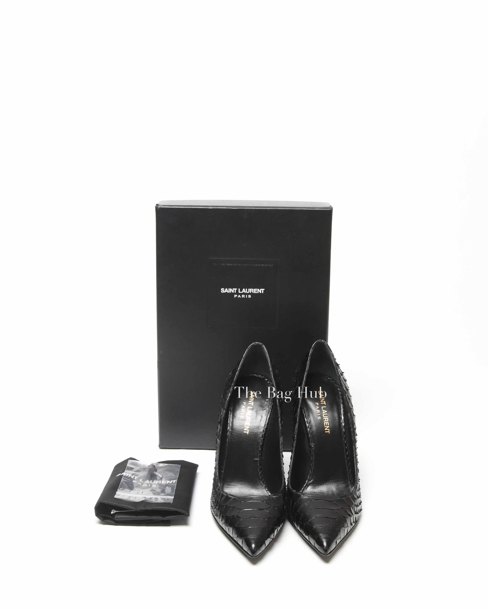 Saint Laurent Black Snakeskin Pointed Toe Pumps Size 38