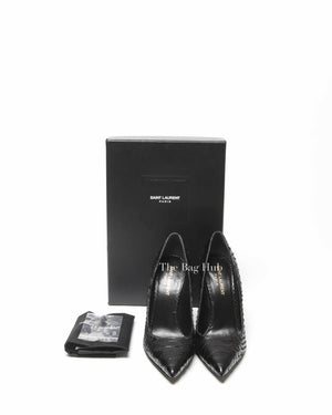 Saint Laurent Black Snakeskin Pointed Toe Pumps Size 38