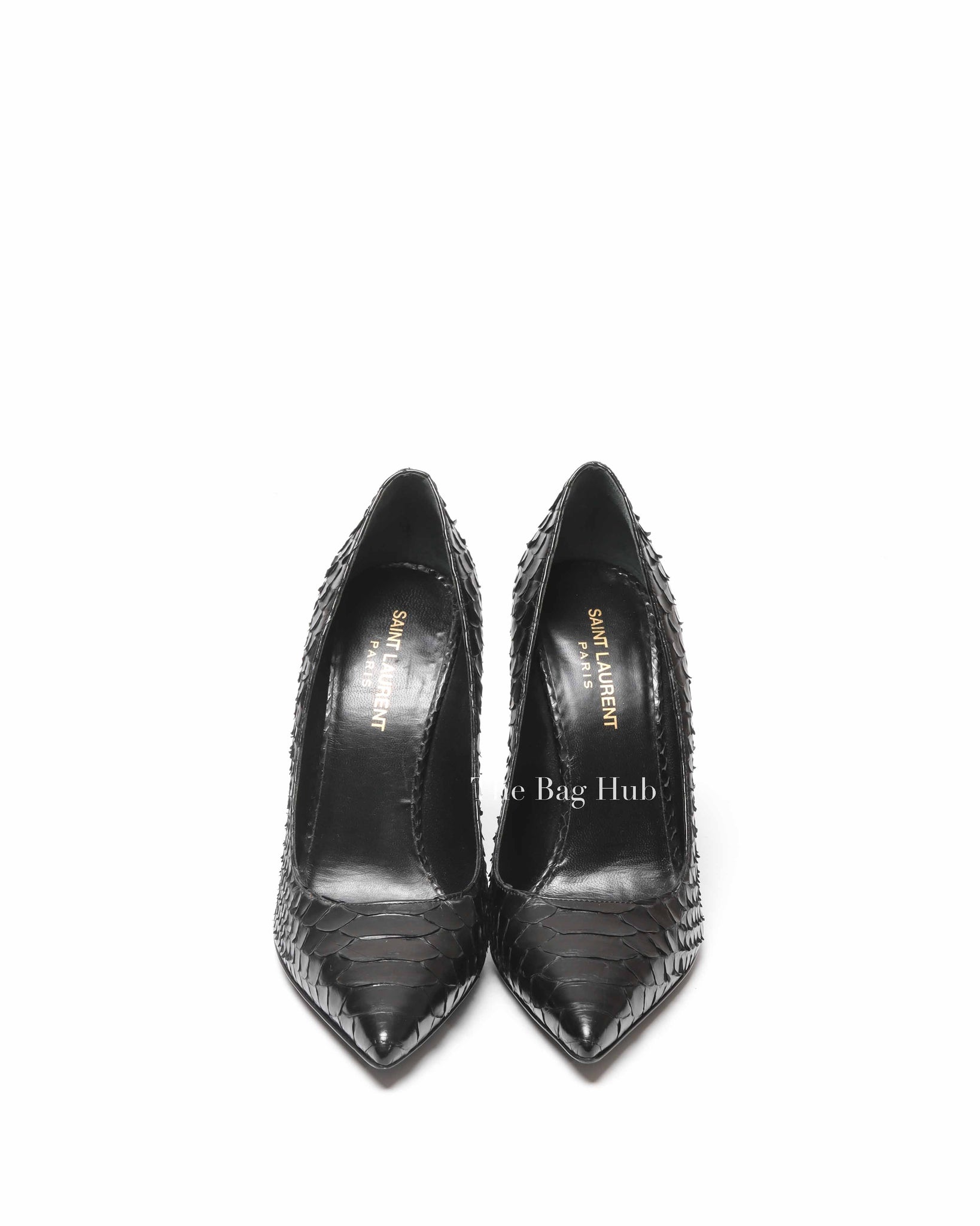 Saint Laurent Black Snakeskin Pointed Toe Pumps Size 38