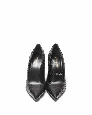 Saint Laurent Black Snakeskin Pointed Toe Pumps Size 38