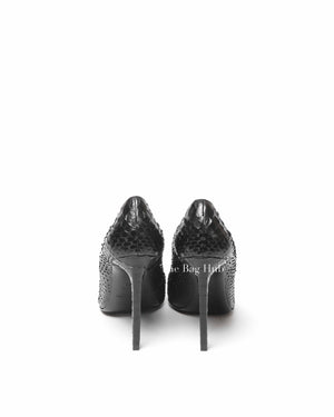 Saint Laurent Black Snakeskin Pointed Toe Pumps Size 38