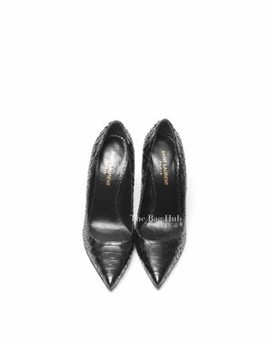 Saint Laurent Black Snakeskin Pointed Toe Pumps Size 38