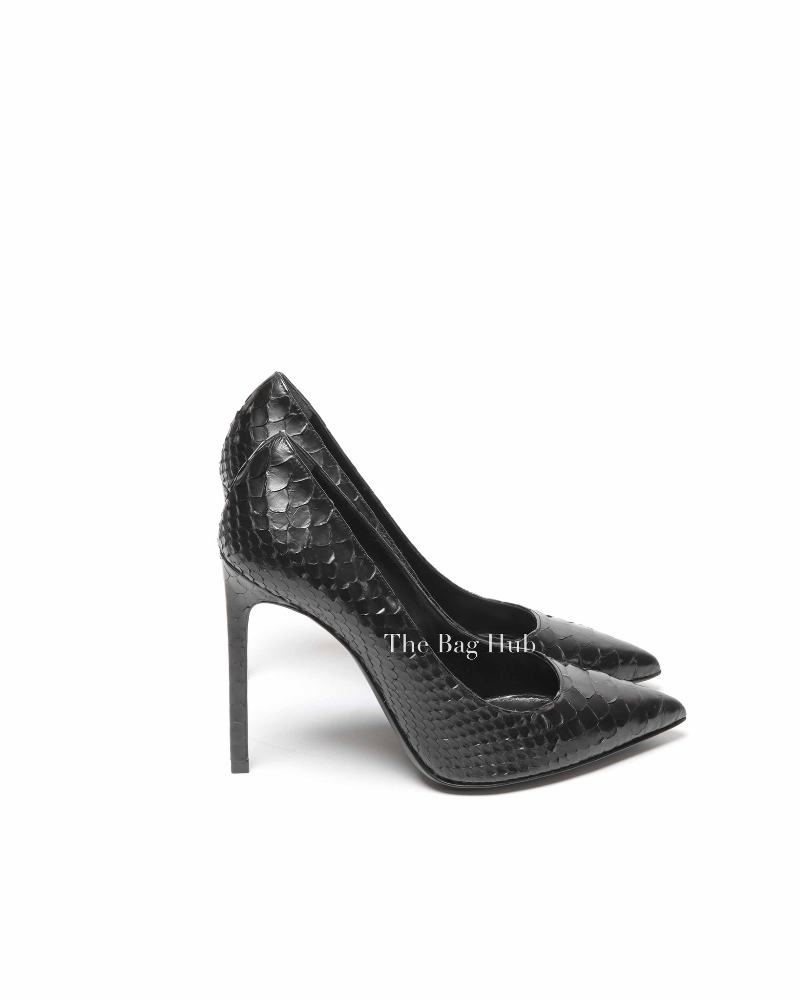 Saint Laurent Black Snakeskin Pointed Toe Pumps Size 38