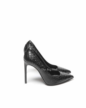 Saint Laurent Black Snakeskin Pointed Toe Pumps Size 38