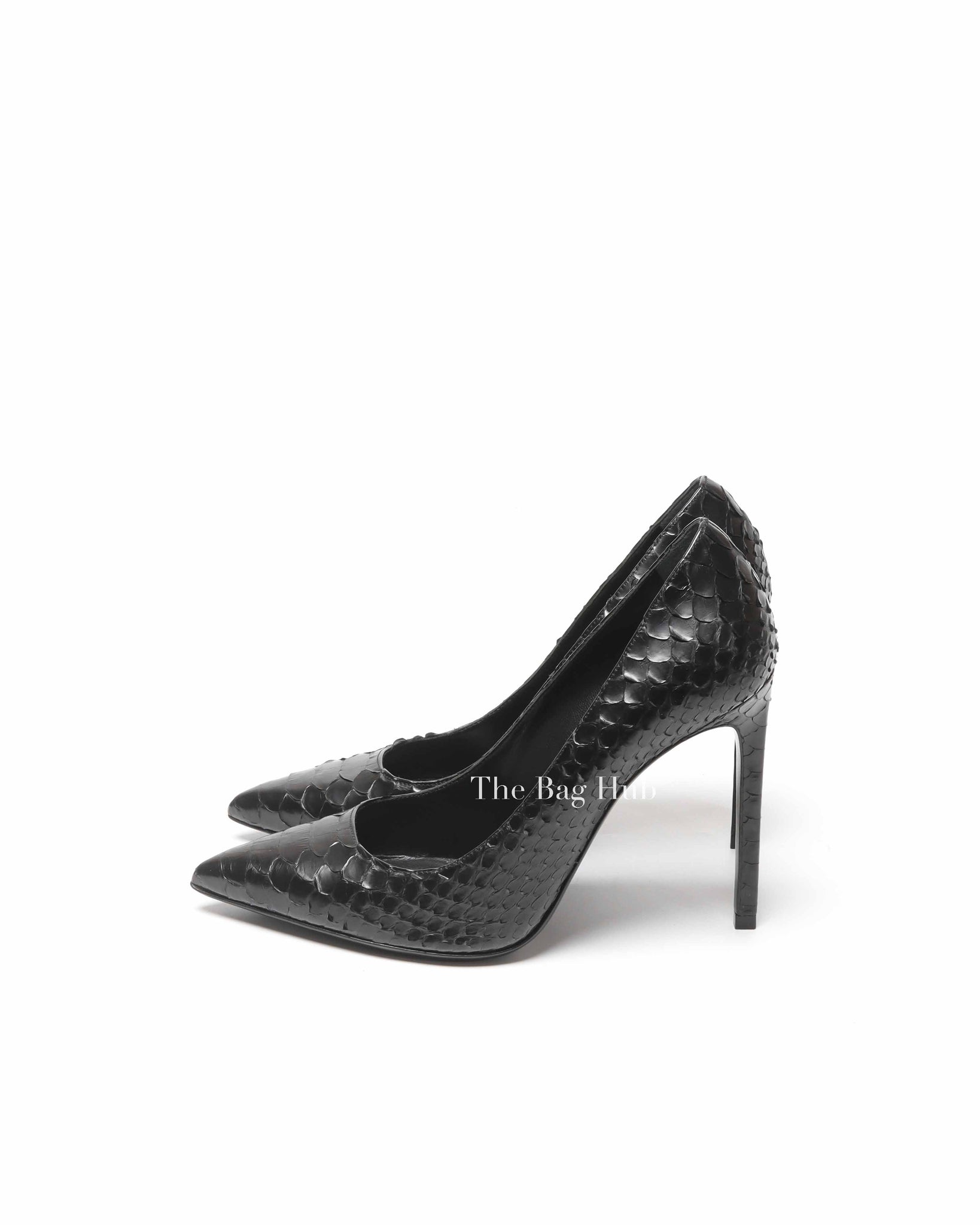 Saint Laurent Black Snakeskin Pointed Toe Pumps Size 38