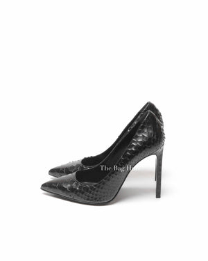 Saint Laurent Black Snakeskin Pointed Toe Pumps Size 38