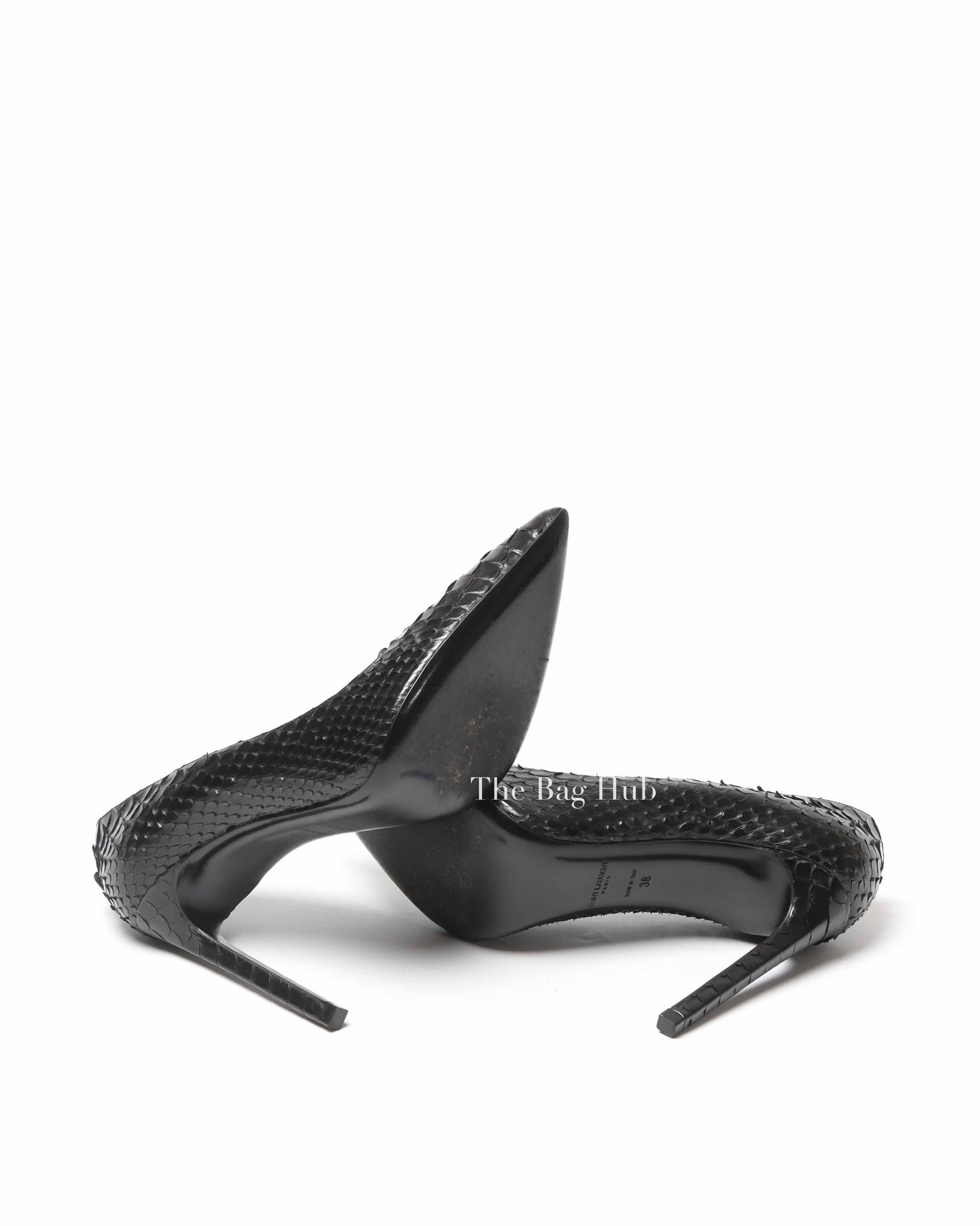Saint Laurent Black Snakeskin Pointed Toe Pumps Size 38