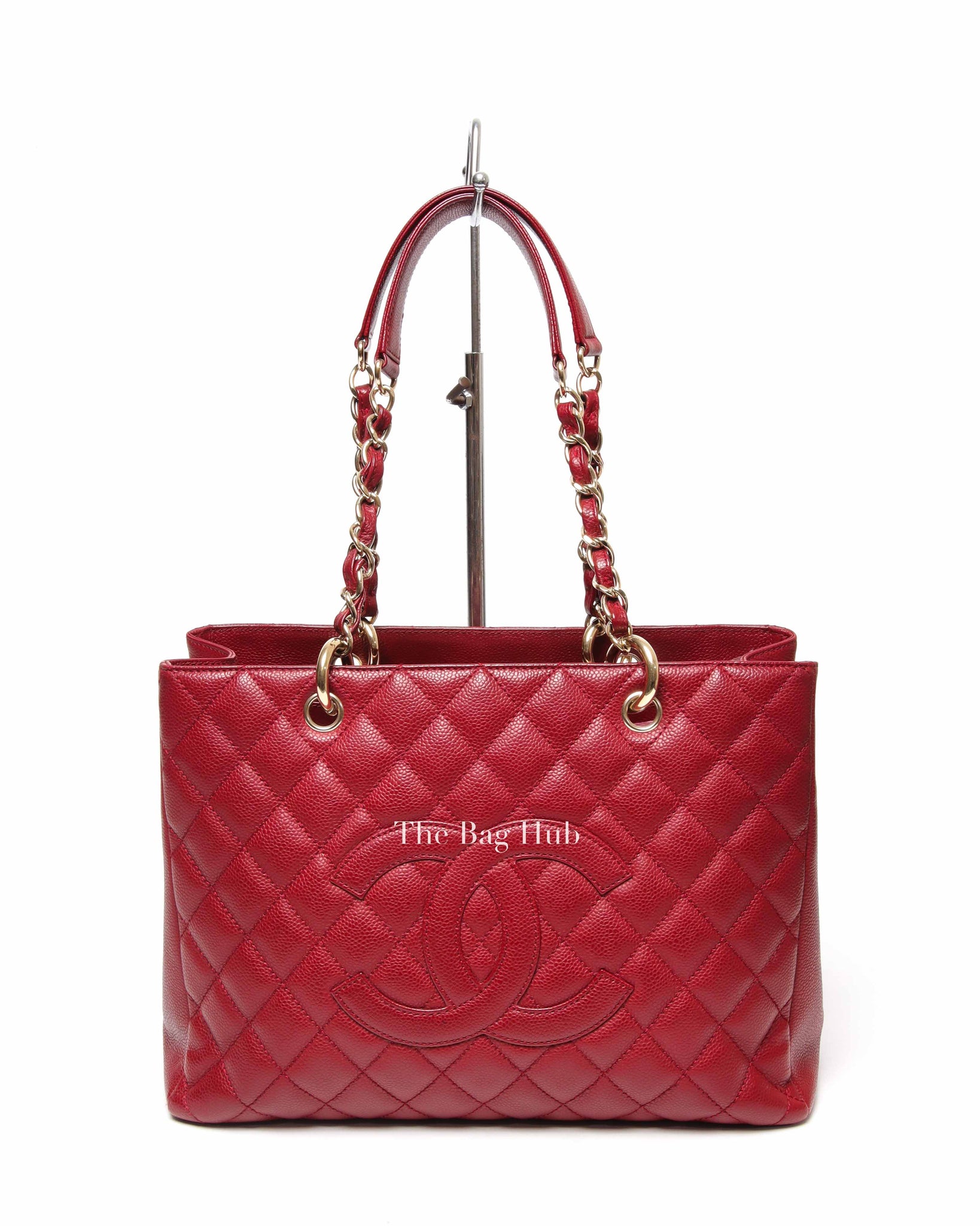 Chanel Red Caviar Leather Quilted Grand Shopping GST Tote Bag Designer Brand Authentic Chanel The Bag Hub